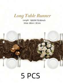1/5Pcs ,Brown Bohemia Cheesecloth Table Runner Rustic Gauze Tablecloth Table Cover, Countryside Vintage Transparent Table Runner Farmhouse Decorative Table Runner,Simple Polyester Tablecloth Decoration, Suitable For The Dining Table - brown - View 14