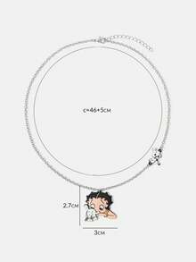 Betty Boop x SHEIN New Creative Cartoon Pattern Printed Pendant Necklace, IP Joint Design, Lovely Personalized, Simple And Generous, Can Also Be Used As Accessories, Suit - Platinum - View 6