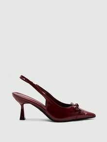 CUCCOO BIZCHIC Ladies Burgundy Patent Leather Back Empty High Heels, Pointed Bow Horn And Commuter Shoes - Burgundy - View 2