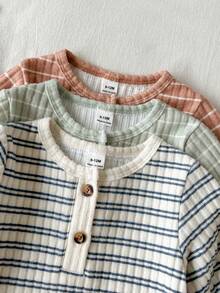 SHEIN Vintaside Kids 3件組女嬰可愛粉色秋季羅紋針織豹紋貓臉圖案上衣與長褲套裝 - 彩色 - 查看 5
