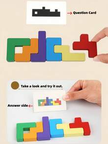MINKOJA Wooden Shadow Matching Building Blocks Game, Kids Spatial Logic Puzzle Toy With Double-Sided Challenge Cards, Montessori Early Educational Toy, Train Observation & Spatial Thinking, Parent-Child Interactive Birthday Gift For Toddlers Age 3+ - Multicolor - View 3