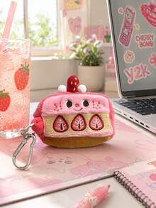 Joivida 1Pc/2Pcs Personal Item Share: Cute Strawberry Cake Plush Earphone Storage Pouch, Sweet And Adorable Coin Purse, Compact And Portable Pendant Storage Bag, Heartwarming Earphone Bag For Students, Creative Plush Pendant Gift - Multicolor - View 5