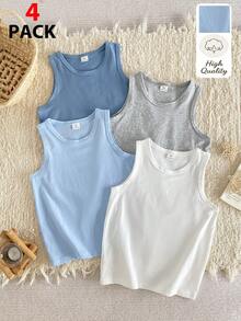 SHEIN 3pcs Young Boy Underwear, Comfortable Casual Sleeveless Tank Top Undershirt, Simple Design Style Easy To Match, Elastic Fabric, Knitted Material, Machine Washable, Comfortable To Wear - Blue and White - View 1