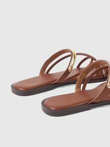 Sleekvia Ladies Comfortable Flat Wear-Resistant Versatile  Metal Outdoor Flip-Flops Slippers Summer - Brown 01 - View 7