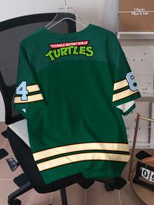 TEENAGE MUTANT NINJA TURTLES | SHEIN 男士大尺碼數位條紋時尚圓領短袖T恤 - 白色 - 查看 2