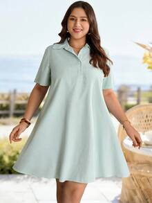 EMERY ROSE Plus Size Women's Striped Casual 90s 80s Party Vacation Business Back-To-School Short Sleeve Dress Light Green Summer - Multicolor - View 2