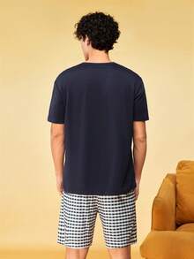 SHEIN Thin Short Sleeve Men's Casual Minimalist Loungewear Set - Blue - View 2