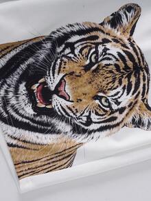 ROMWE MEN Pantalones cortos holgados con estampado de tigre para hombres - Blanco - Ver 2