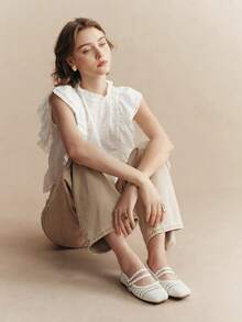 Rosivie 編織休閒百搭透氣舒適女款平底鞋，適合聖誕節 - 白色4 - 查看 7