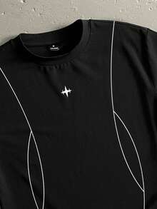 Manfinity ZONE917 Kaos Pendek Hitam Model Boxy Cropped Longgar dengan Blok Warna dan Motif Salib Duri - Hitam - View 2