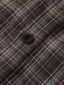 ROMWE MEN Men's Plaid Patchwork Casual Versatile Everyday Travel Shirt - Coffee Brown - View 6