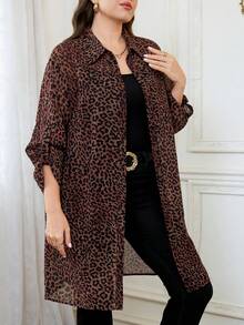 Reflora Plus Size Fashion Commuter Leopard Print Blouse - Multicolor - View 5