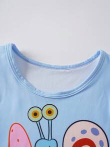 SpongeBob SquarePants | SHEIN Young Boy Cartoon Print Casual Tank Top And Shorts Set - Blue - View 4