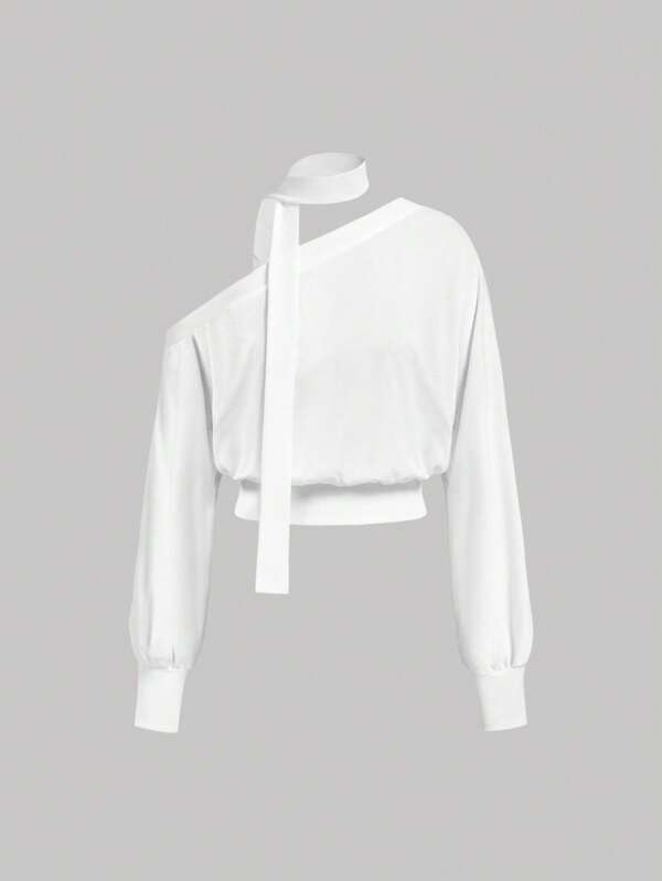 SHEIN MOD Damen einfarbiges asymmetrisches Schulter Lässig vielseitig Alltags Langarm Sweatshirt