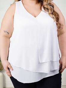 Hourglow Camisa básica de unicolor sin mangas para mujer de talla grande, para Body con forma de reloj de arena, blanco - Blanco - Ver 3