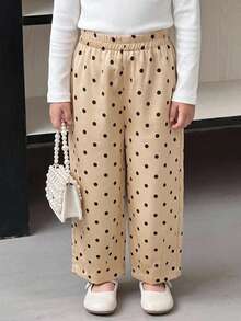 DAZY Polka Dot Colorblock Cuffed Cute Casual Long Pants For Young Girls Fall - Apricot - View 6