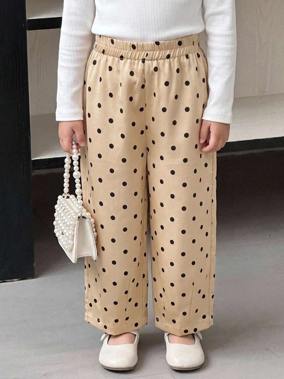 Polka Dot Colorblock Cuffed Cute Casual Long Pants For Young Girls