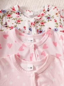SHEIN 新生兒單排扣圓領長袖連身衣 - 粉色 - 查看 7