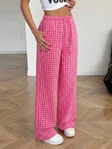 SHEIN 青少年女孩編織藍白條紋寬鬆休閒抽繩寬腿長褲 - 彩色 - 查看 5