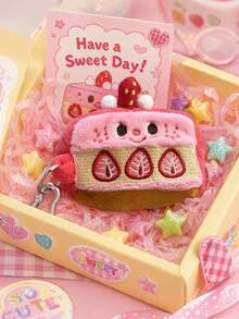 Joivida 1Pc/2Pcs Personal Item Share: Cute Strawberry Cake Plush Earphone Storage Pouch, Sweet And Adorable Coin Purse, Compact And Portable Pendant Storage Bag, Heartwarming Earphone Bag For Students, Creative Plush Pendant Gift - Multicolor - View 6