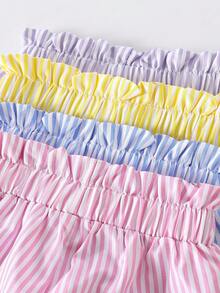 Tween Girls Multi-Color Striped Shorts, Simple Versatile Casual Striped 4-Piece Set, Summer Shorts For Girls, Outfit - Multicolor - View 6