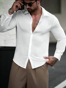 Manfinity CasualCool Men's Casual Versatile Solid Color Shirt - White - View 4