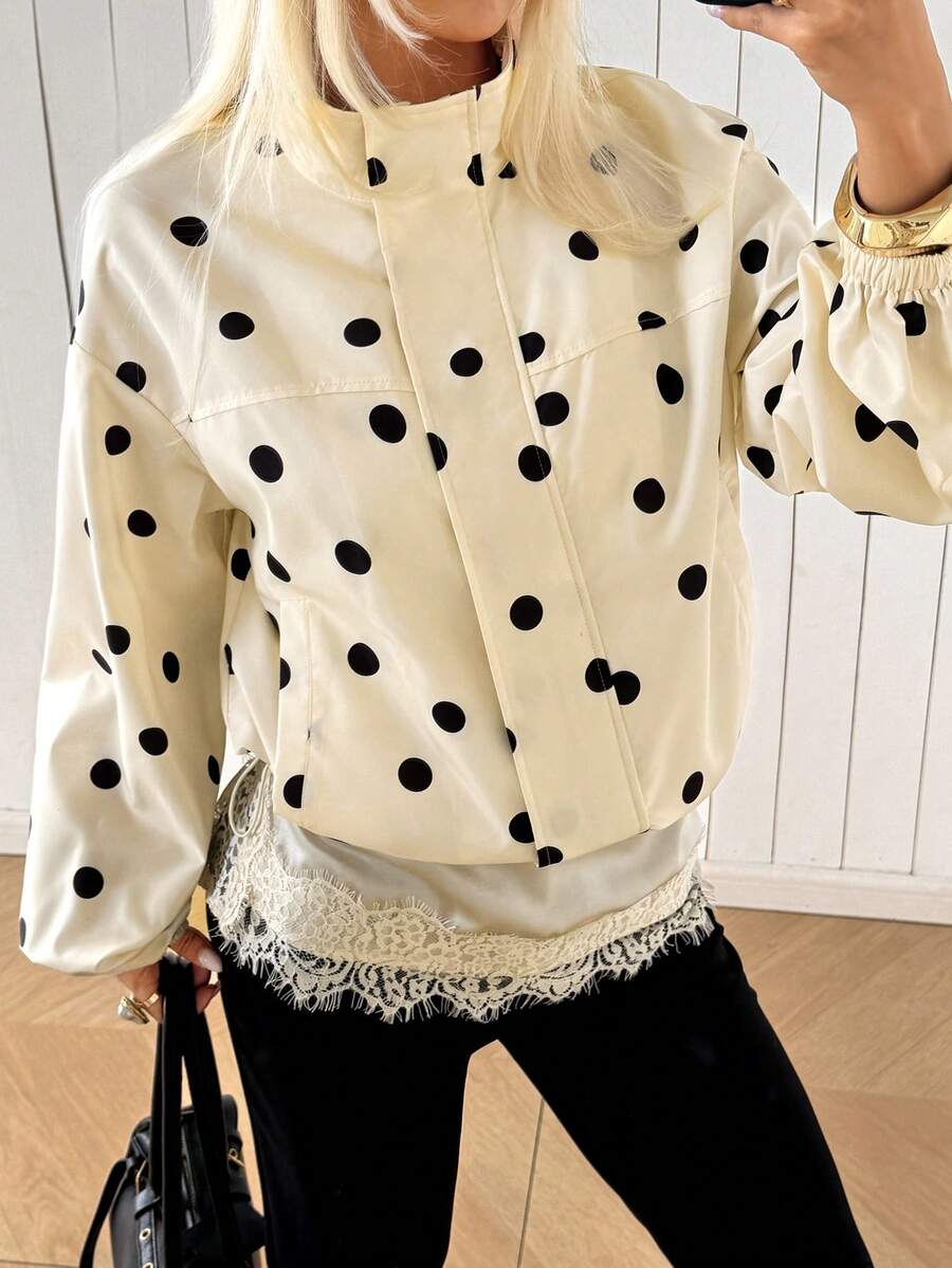 SHEIN EZwear 黃色圓點編織女款夾克 - 淡黃色 - 查看 1