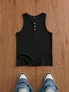 SWAVVY Casual Men's Button Design 2 In 1 Top - Black - View 5
