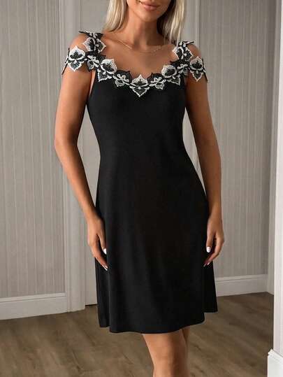 Women's Vacation Applique Decor Off-Shoulder Elegant Dress
