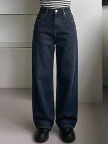 DAZY Women's Loose Fit Flare Leg Long Denim Jeans - Blue - View 7