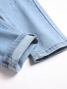 Manfinity Roughcore Vaqueros de mezclilla casuales con bolsillos rasgados y ajuste ceñido para hombre, vaqueros rasgados de estilo streetwear - Lavado ligero - Ver 7