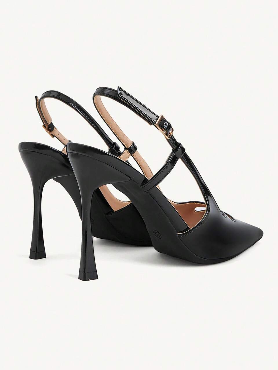 CUCCOO CHICEST Black Patent Leather Pointed Hollow Back High Heels, Thin Heel Buckle Slingback Sandals, Temperament Commuter Shoes
