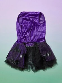PETSIN 1pc Pet Halloween Purple Velvet Splice Metallic Mesh Spider Print Witch Costume Dress For Cats & Dogs - Multicolor - View 8