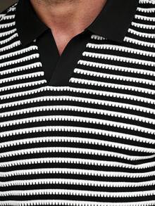 Manfinity CasualCool 男士條紋短袖休閒通勤 Polo 衫 - 黑色 - 查看 6