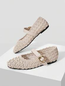 MOTF WOMEN  WOVEN RAFFIA SQURE FLATS - Beige - View 3