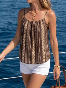 Sylviya Casual Boho Women's Summer Vacation Brown Print Camisole Beach - Brown - View 6