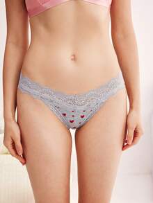 Eraneu 1 pieza Bragas triangulares con patchwork de encaje - Gris - Ver 3