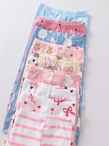 SHEIN [9 Sets Aleatorios, 2 Sets Enviados] Conjunto de Pijama Ajustado para Bebé Niña, Manga Larga Pantalón Largo, Estampado de Conejo Corazón Lazo Lunares Rayas Flores Dibujos Animados, Todas las Estaciones, Uso en Casa o Juego al Aire Libre, Suave y Amigable con la Piel Ajuste Ceñido - Multicolor - Ver 5