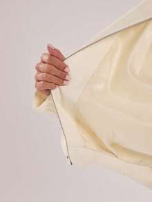 SHEIN BAE 女款時尚素色鈕扣與拉鍊門襟長袖夾克 - 白色 - 查看 8