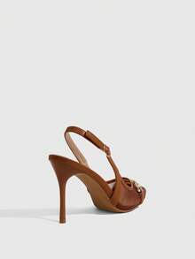 CUCCOO SZL Women Shoes Multi-Color Mesh Stitching Metal Buckle Pointed Heel Back Tripple Sandals Light And Sweet Style Spring And Summer Models Suitable For Work - Brown - View 3