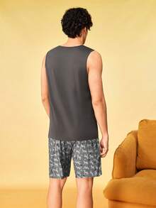 Notgurli 2pcs/Set Tank Top Kasual Minimalis, Pakaian Rumahan Tanpa Lengan Tipis dan Nyaman untuk Pria - Dark Grey - View 2
