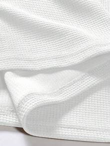 Manfinity Homme Camisa polo de manga corta con media cremallera y textura versátil para hombre - Blanco - Ver 4