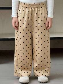 DAZY Polka Dot Colorblock Cuffed Cute Casual Long Pants For Young Girls Fall - Apricot - View 1