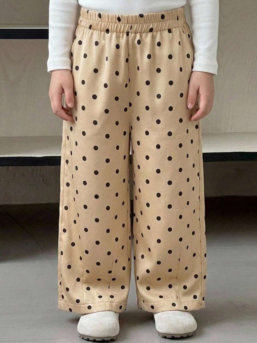 DAZY Polka Dot Colorblock Cuffed Cute Casual Long Pants For Young Girls Fall - Apricot - View 1
