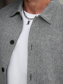 Manfinity CasualCool 男士黑白人字紋休閒居家通勤成熟風黑色圓鈕扣極簡羊毛衫 - 黑與白 - 查看 4