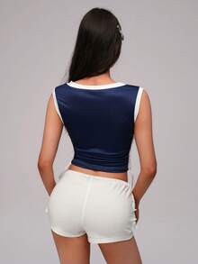 Nooralise Áo tank top thể thao thời trang không tay phối màu colorblock, chi tiết ren viền - Màu xanh lam - Xem 2