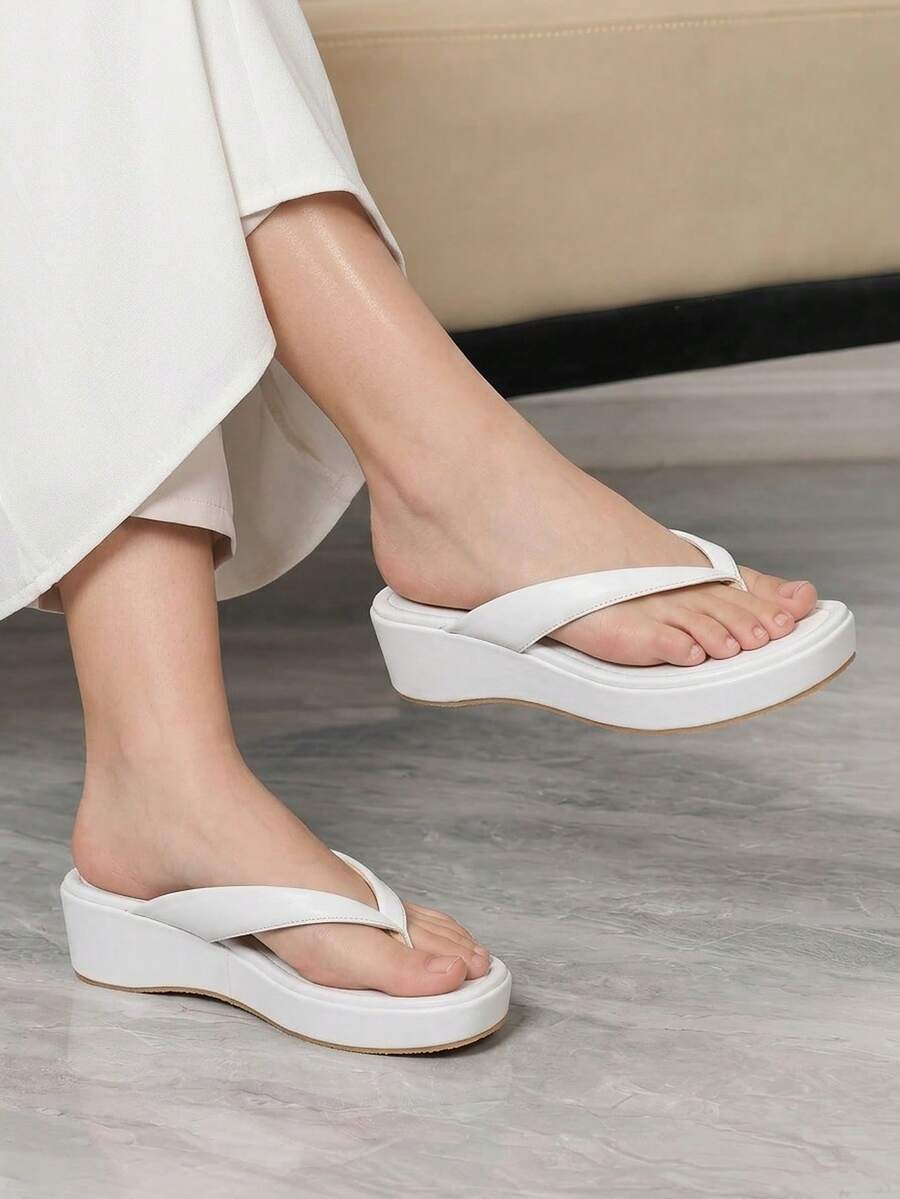 Sleekvia Sandal Wanita Tanpa Sol Platform Musim Panas Model Slip-On Nyaman Sepatu Hak Wedges Sepatu Selop Platform Putih - Putih - View 1