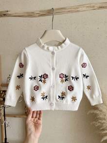 LMoss Kids 女嬰針織刺繡立領荷葉邊休閒開襟衫 - 白色 - 查看 6