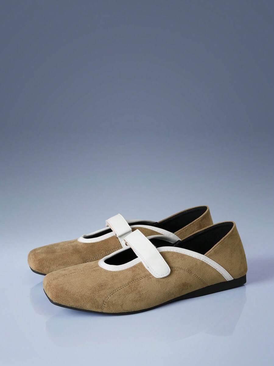 CUCCOO GRLICON French Retro Khaki Mary Jane Shoes, Niche Contrasting Color Ballet Flats - Khaki - View 1