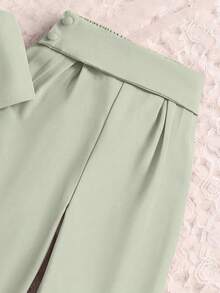 SHEIN Elladie kids 女童時尚蝴蝶結西裝背心與西裝長褲2件套，適合日常穿著、度假、夏季 - 薄荷綠 - 查看 4